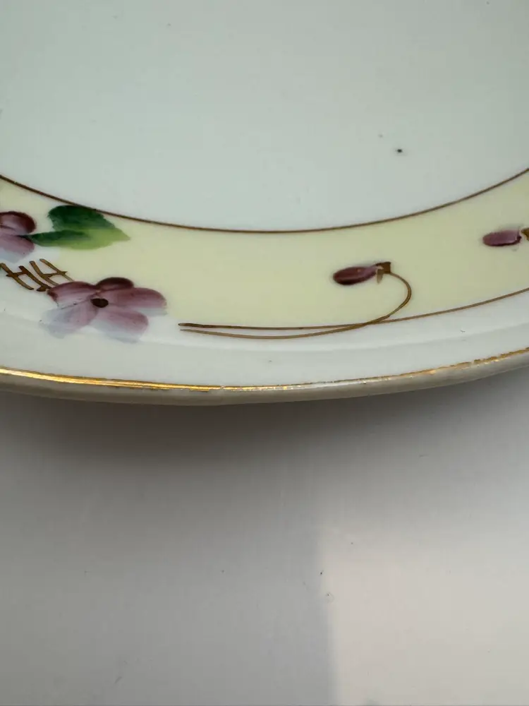 Vintage Japanese Porcelain Serving Plate With Handles And Hand Painted Floral Design. 10”