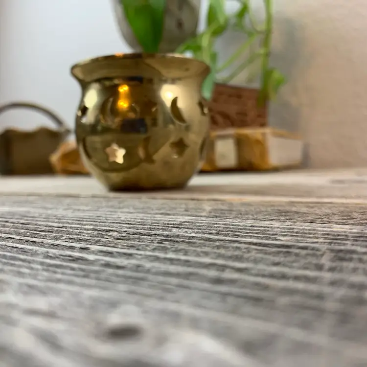 Vintage Rustic Brass Votive/Tea Light Celestial Design Cutouts Moon and Stars Bohemian Decor