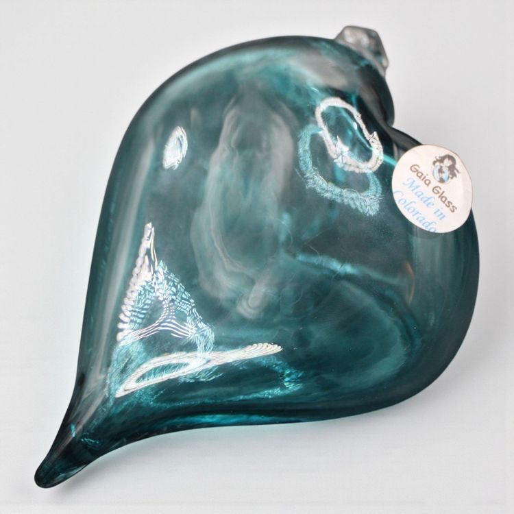 Gaia Glass Hanging Heart Aqua Blue Colorado 5 1/4”x4” Signed KM Boyle