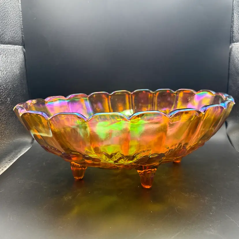 Vintage Indiana Glass Co. Marigold Iridescent Carnival Glass Oval Footed Fruit Bowl