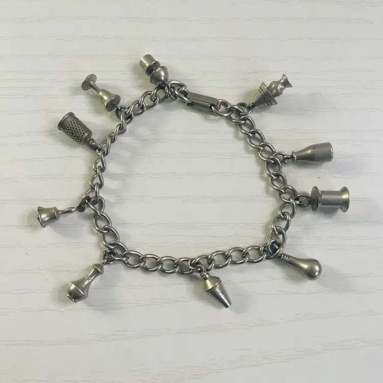 Vintage 1950's Silver Tone Random Charm Bracelet 10 Charms 7 Inches Monopoly