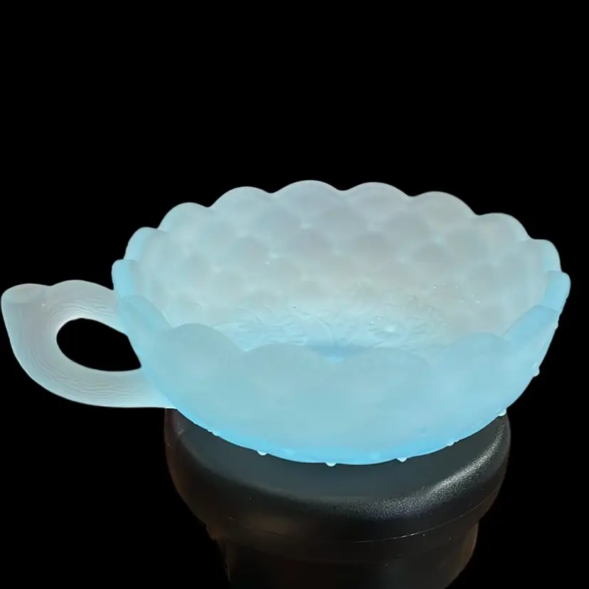 Vintage Imperial Glass Pansy nappy, Satin Glass Ice Blue Color