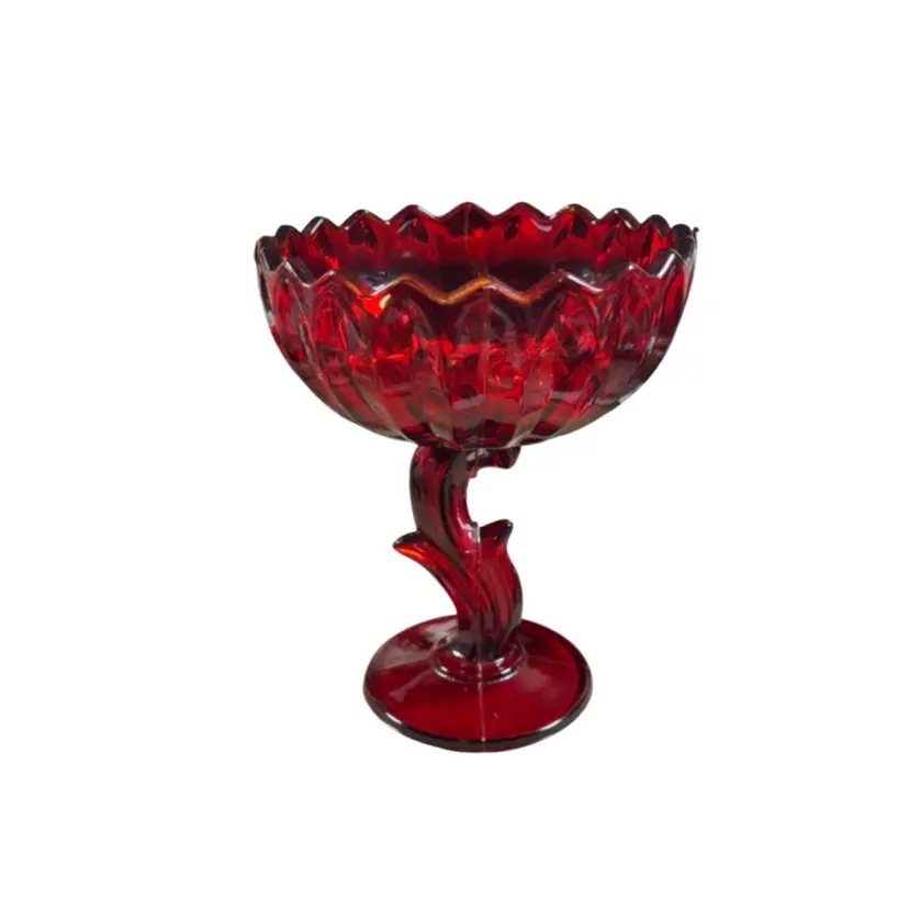 017. Ruby Red Floral Compote 7.5” X 6”