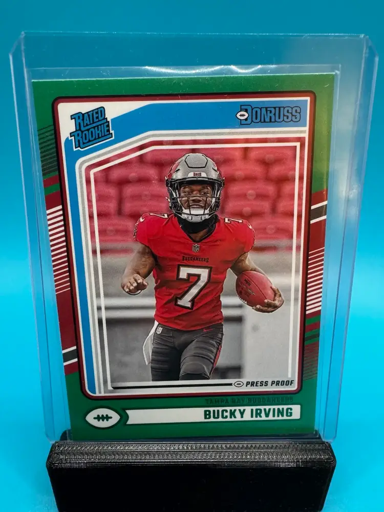 Bucky Irving Donruss Rated Rookie Press Proof Green RC Tampa Bay Buccaneers