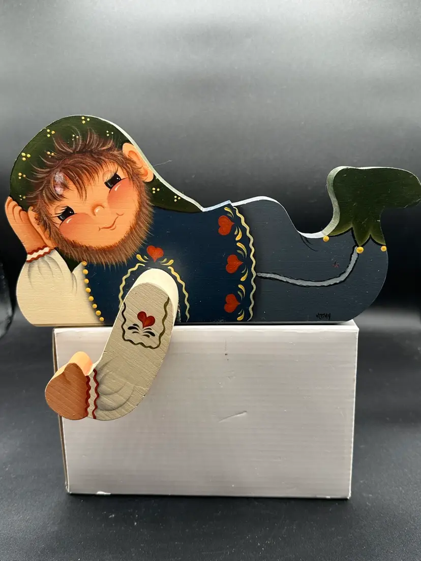 Hand Painted Folk Art Shelf Sitter Signed