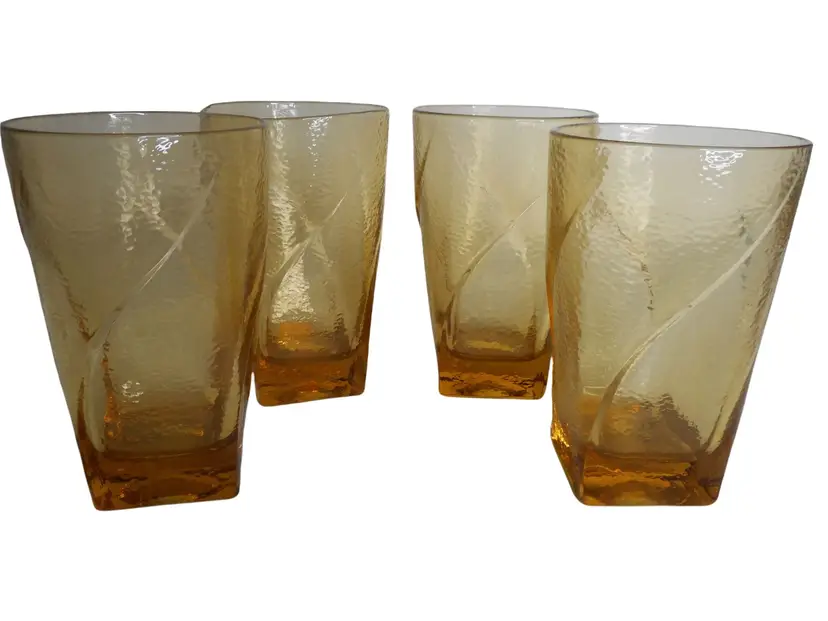 4 Vintage MCM Amber Swirl textured Glasses