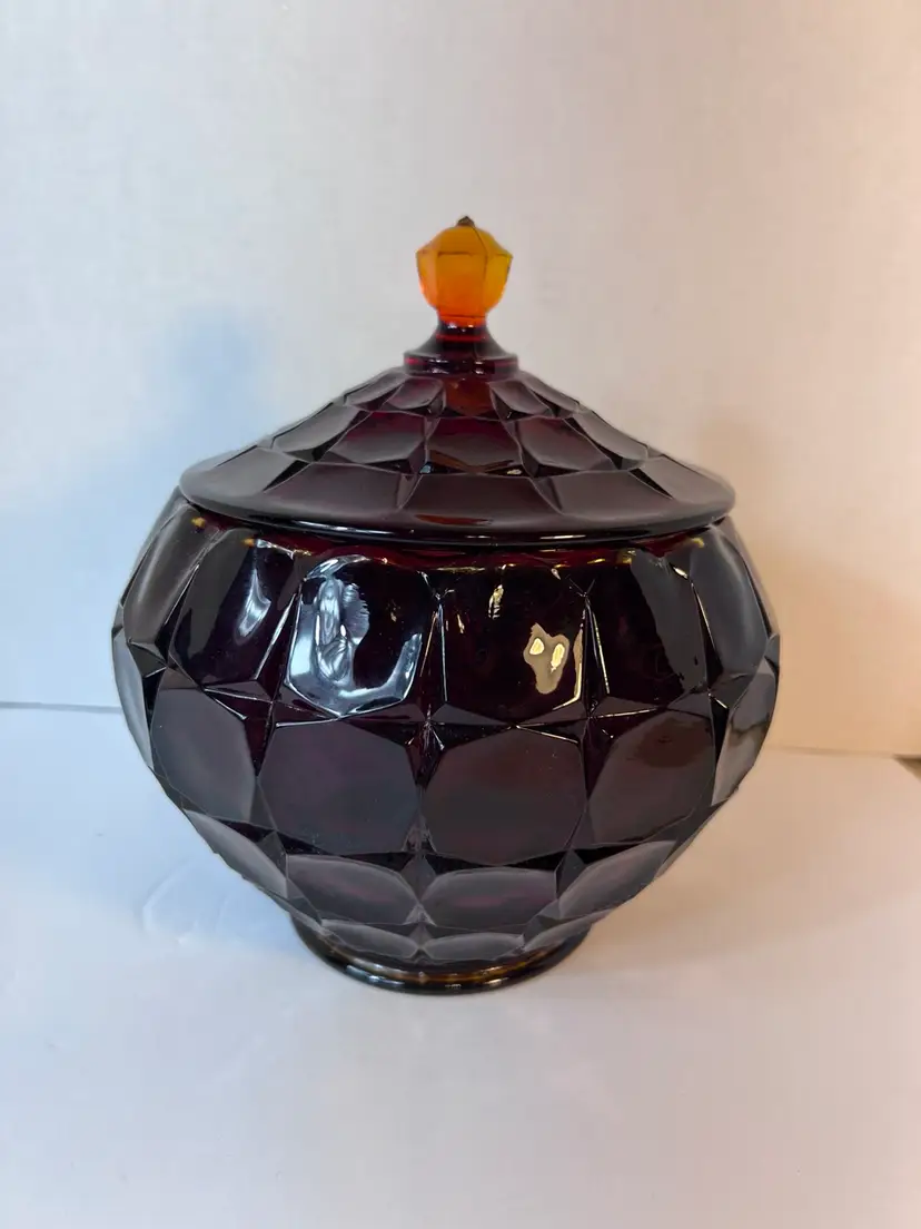 Vtg. Orignial Indiana Constellation Tiara Exclusive Sunset Glass Canister 8.5” With Lid. Cadmium Glows
