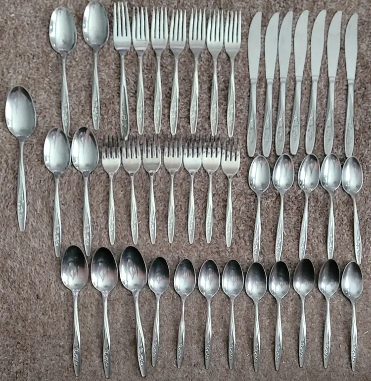 Superior Stainless USA Radiant Rose 44 Pieces Knives Forks Spoons Serving
