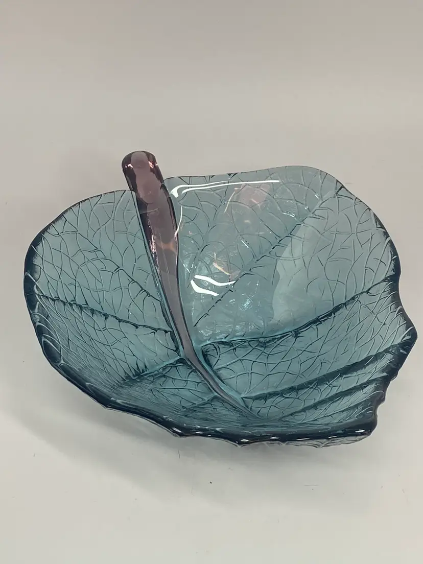 Dynasty Gallery Art Glass Leaf Bowl, Teal & Purple, 7.5"