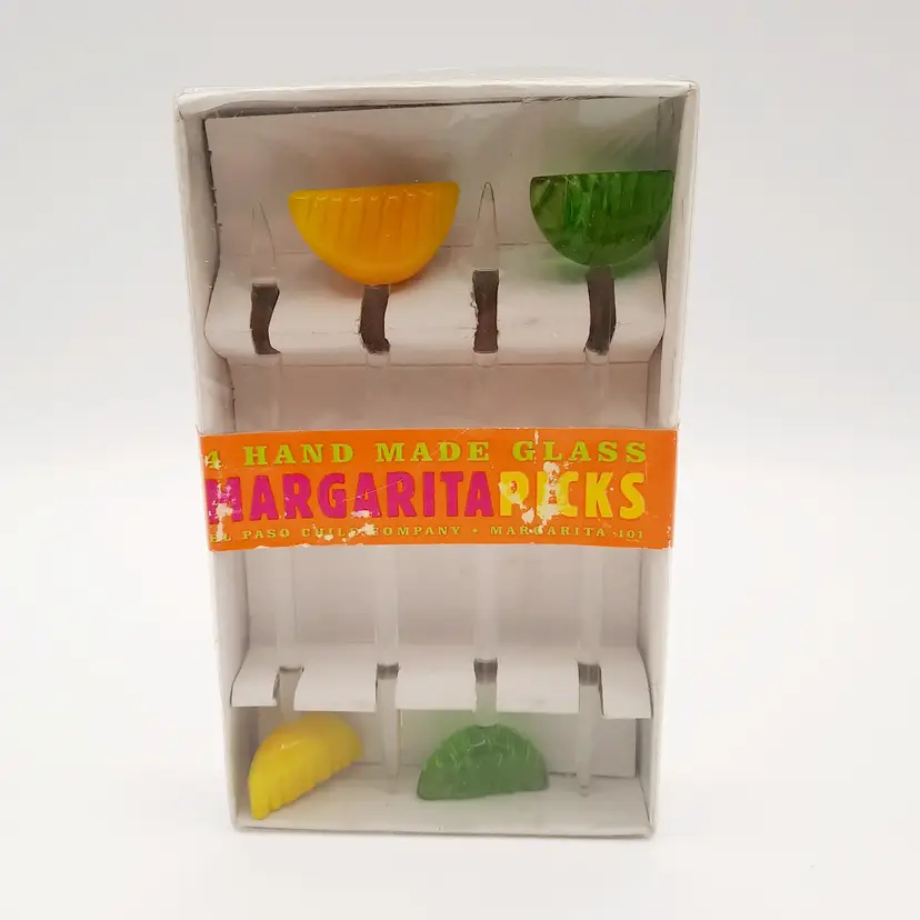 Handmade Glass Margarita Picks Lemon Lime Set of 4