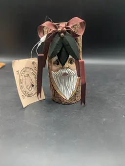 Hand Crafted Wood Santa Face Candle Taper Holder New With Tag