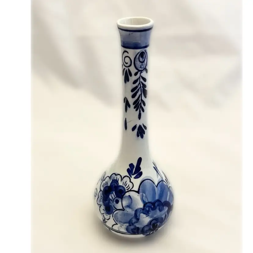 Delft Blue Bud Vase, Hand Painted Blue & White Pottery, Vintage EUC