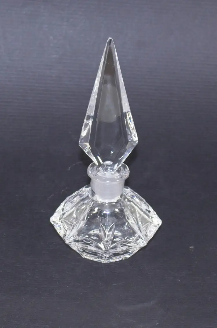 Vintage Czech Crystal Clear Perfume Bottle  Art Deco 5.75" Tall