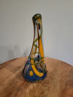 Vintage Murano Style Multicolor Vase Blown Glass Blue Green Orange