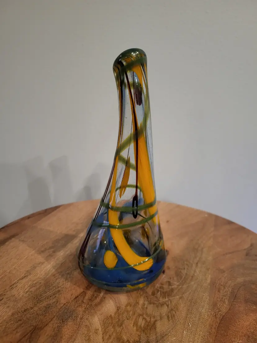 Vintage Murano Style Multicolor Vase Blown Glass Blue Green Orange