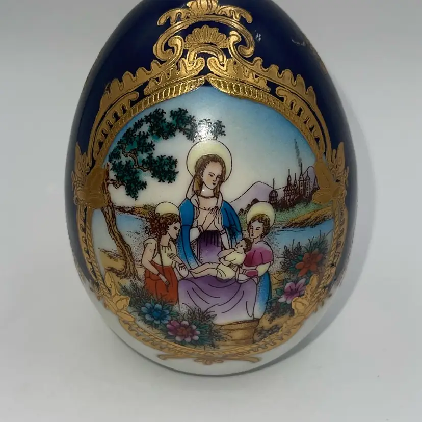 Fine Porcelain Limoges P.R.C. Religious Design Cobalt Blue Gold READ