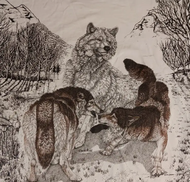 vintage single stitch animal t-shirt Wolf Timberwolf AOP outdoor mountain alaska