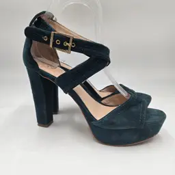 Women's Vince Camuto Teal Suede Open Toe Heels Sz 7.5 4 1/2" Heels Platforms