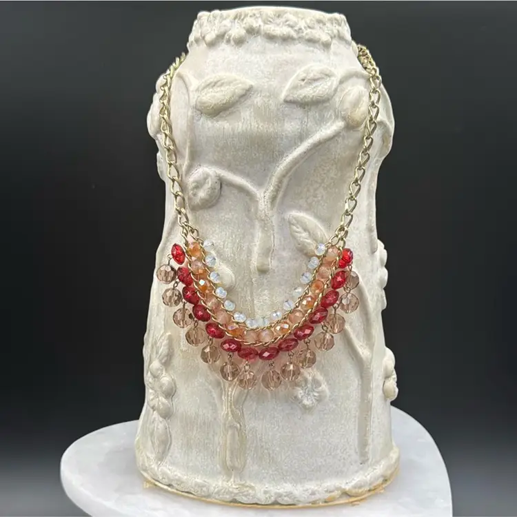 Boho Glass Beads Gold Tone Necklace