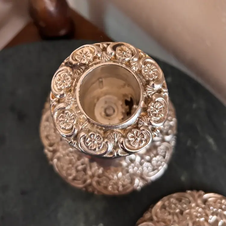 Vintage International Silver Company Silver Plated Ornate Floral Design Candlesticks