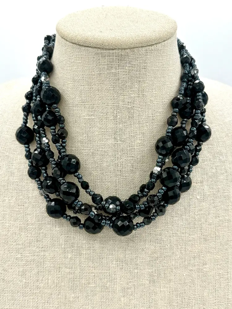 RJ Graziano Multi Strand Bead And Crystal 16” Necklace And Matching Earrings