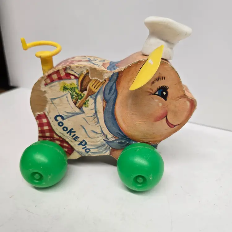 Vintage Fisher Price Cookie Pig Pull Along Toy