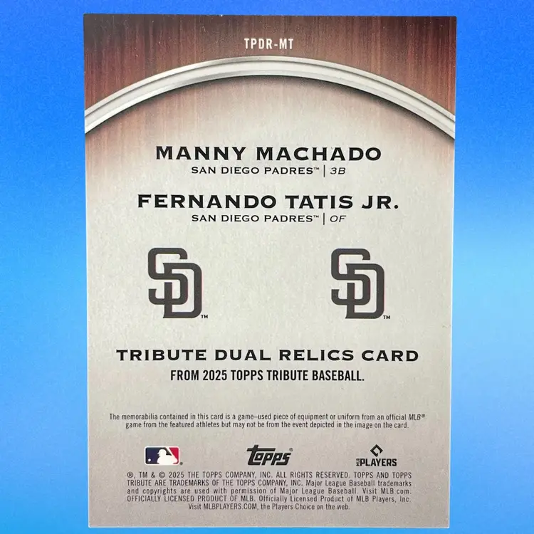 Manny Machado Fernando Tatis Jr. Dual Relic 67/150 - 2025 Topps Tribute - San Diego Padres