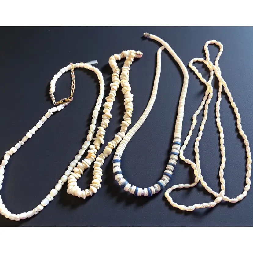 Lot Of 3 Shell & 1 Fresh Water Pearl Necklaces - 4 Pieces 1 Is Puka Shell