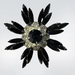 #01 Vintage Judy Lee Layered Black Nanette Flower Brooch 2” Diameter