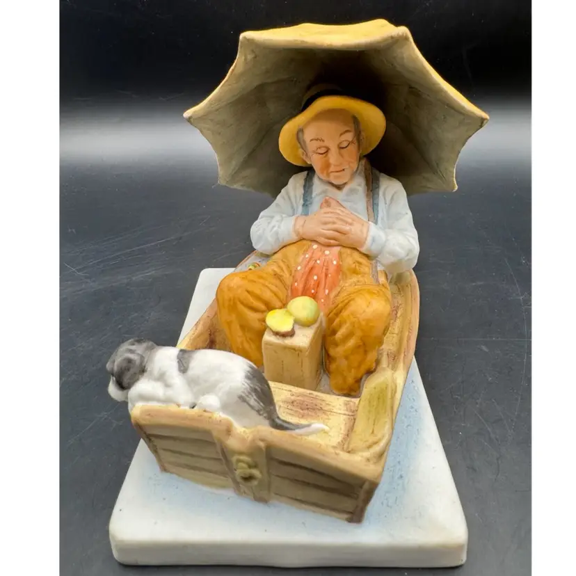 Vintage 1993 Dave Grossman Creations “Gone Fishing” Norman Rockwell Inspired Figurine 5”