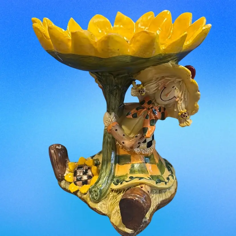 Sunflower Scarecrow Girl Pillar Candle Holder