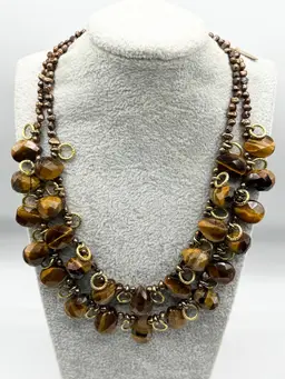Vintage brown stone double strand beaded necklace