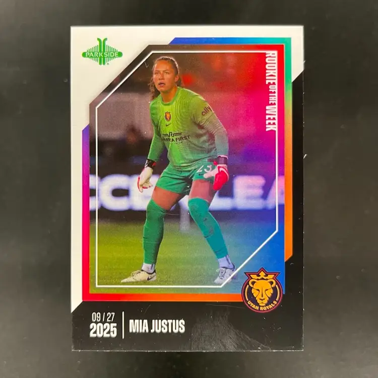 Mia Justus 2025 NWSL Parkside Pronto Rookie Of The Week Subscriber Exclusive /210 Soccer Card #ROW22