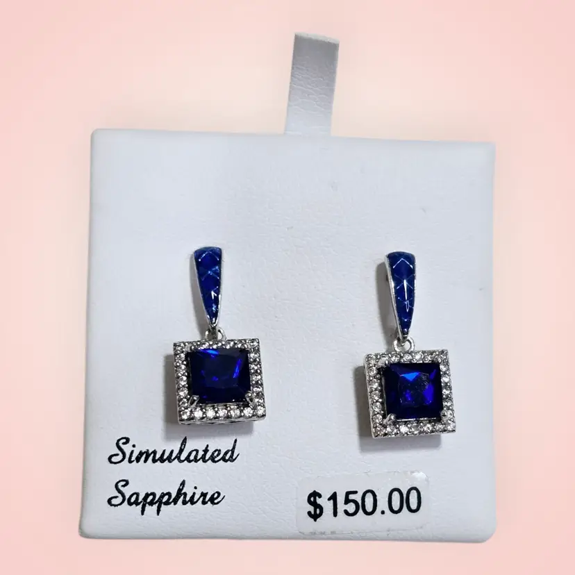 NWT Lab-Created Blue Sapphire Dangle Drop Earrings Sterling Silver 925