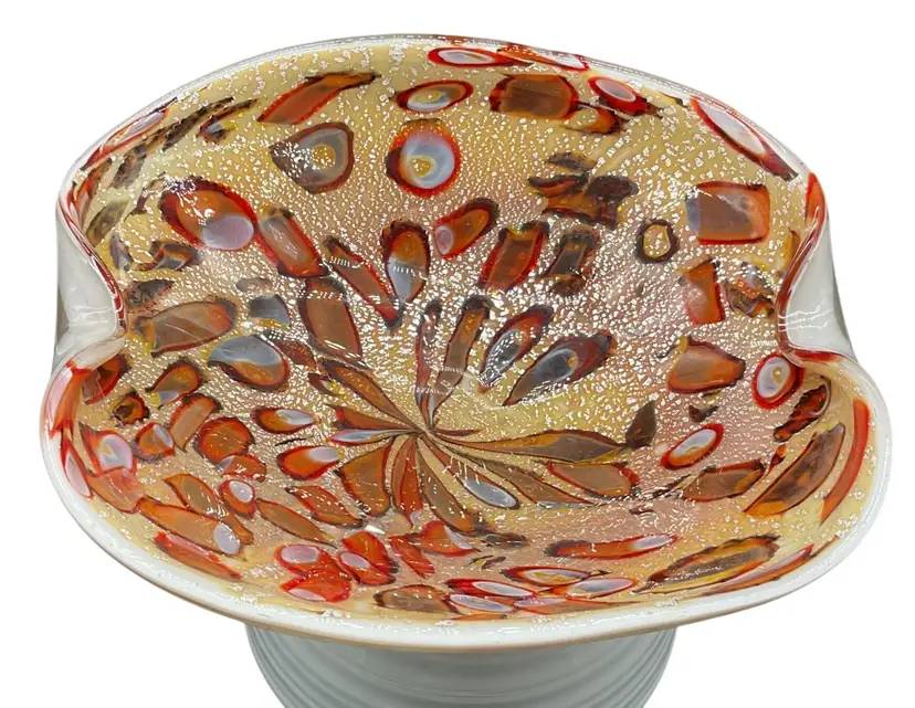 Vtg Murano Tutti Fruitti Art Glass Dino Martens Bowl Cased Glass 8.5" x 8" x 3"