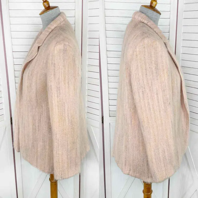 Vintage Jeremiah S Melange Fuzzy Wool Open Front Blazer Jacket Pink Multi 10