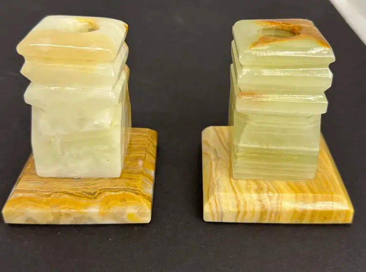 Set Of Two Alabaster Candle Stick Holders 2-1/2” Wide X 3 1/2” Tall