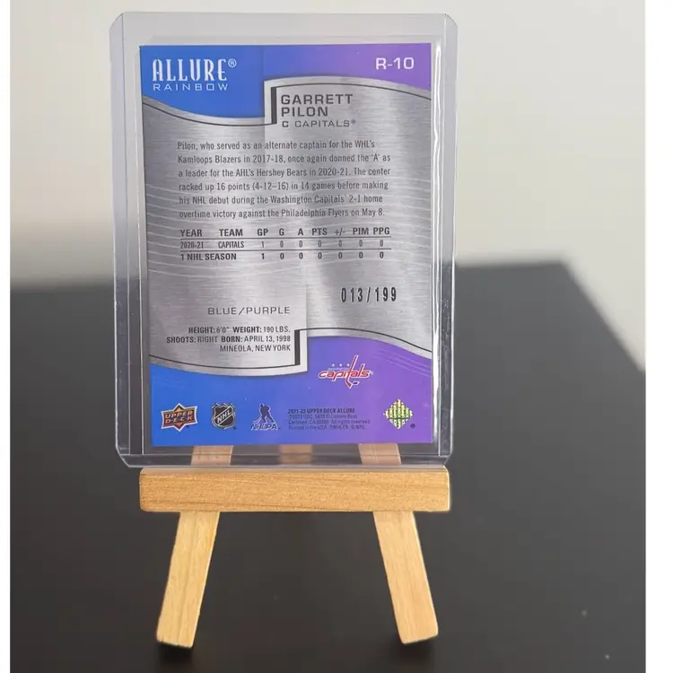 2021-22 Upper Deck Allure Blue/Purple Rainbow Garrett Pilon RC R10 Washington Capitals /199