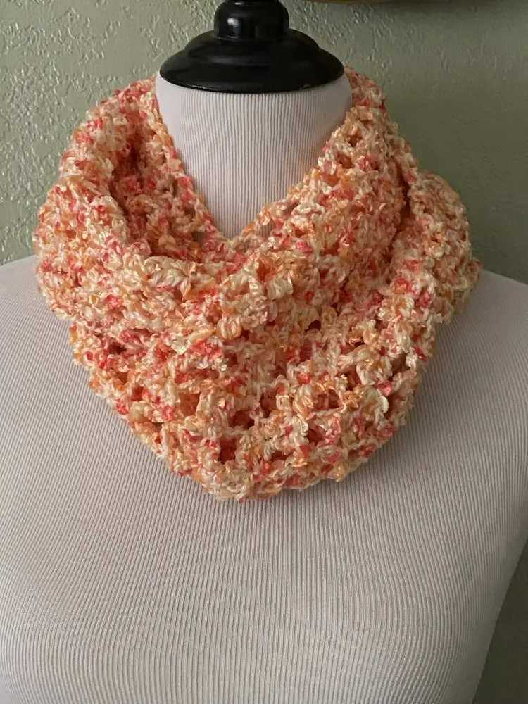 Yellow Orange Hand Crochet Lace Scarf 5” X 65”