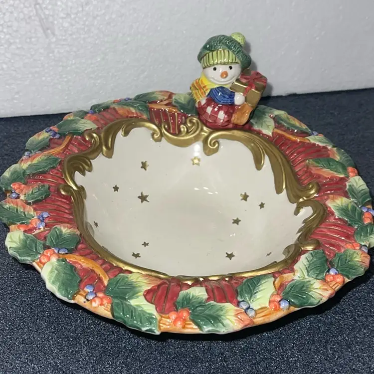 Fitz And Floyd Christmas bowl with snowman on edge