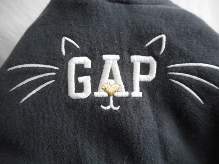 Baby GAP Embroidered Black cat hoodie with ears Unisex pullover kangaroo pocket