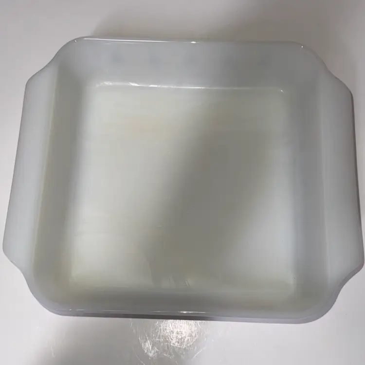 FIRE KING Glass 8" Square Cake / Brownie Baking Dish #435 CANDLE GLOW Vintage