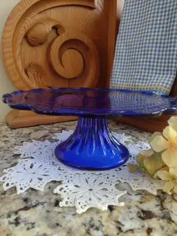 Vintage Laurel Leaf Cobalt Blue Cake Plate, Vintage Cake Stand