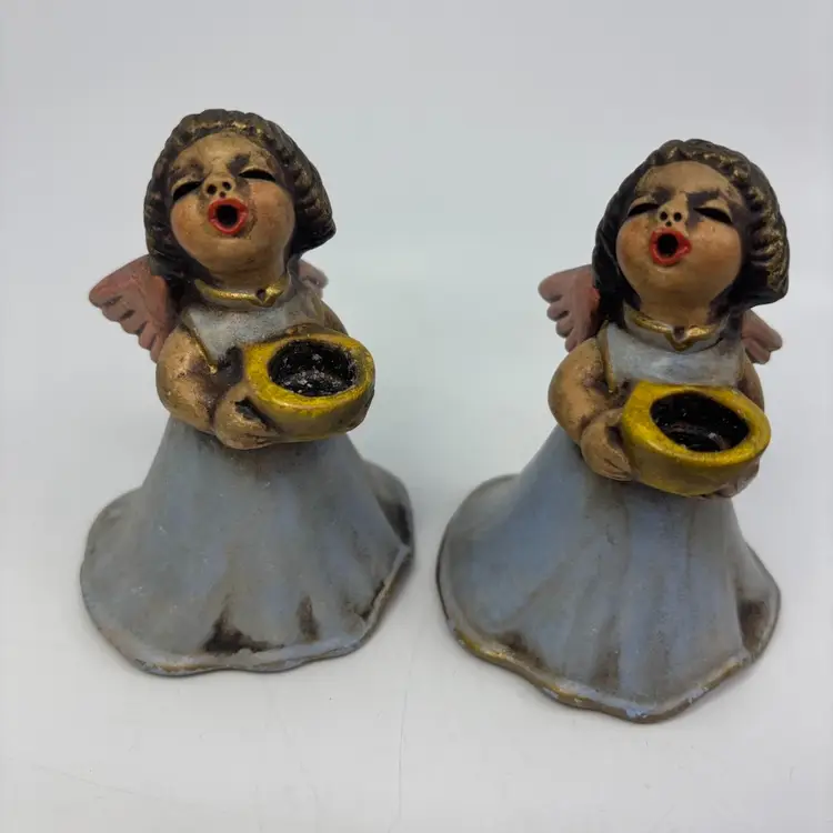 Mid Century Original Bozner Engel Thun Italy Singing Pair Pottery Angels 4” Read