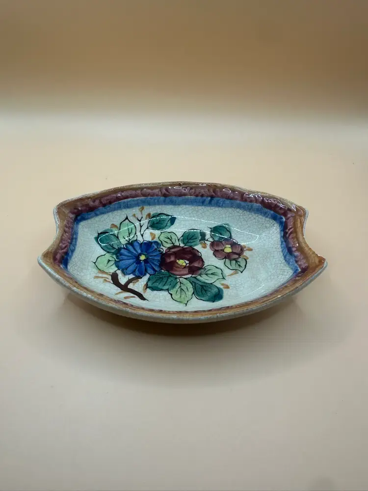Vintage HandPainted Ceramic Multicolored Floral Dish Made In Japan 5.5