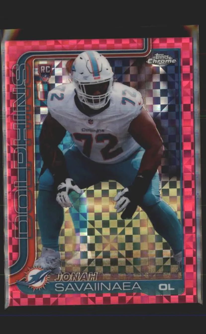 Jonah Savaiinaea 2025 Topps Chrome #380 Hot Pink X-Fractor - (140) - Miami Dolphins