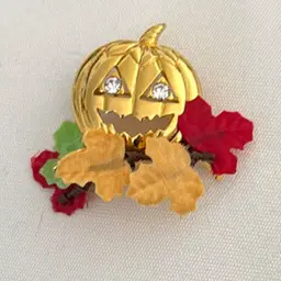 VINTAGE BROOCH SIGNED AVON GOLD 2" HALLOWEEN PUMPKIN RHINESTONE