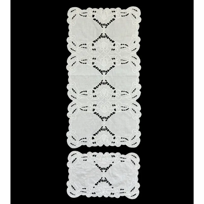 Embroidered Cut Work Dresser Scarf Runner Doily Cottage Core Shabby Decor Vintage