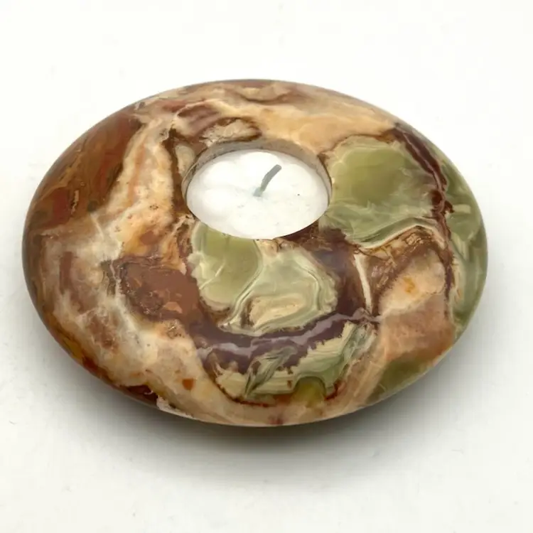 17 - Green Onyx Tea Light Holder - Ten Thousand Villages