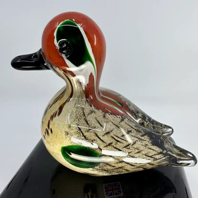 Langham Glass Made In England GORGEOUS Art Glass Duck Figurine Paperweight Artist Paul Miller Signed